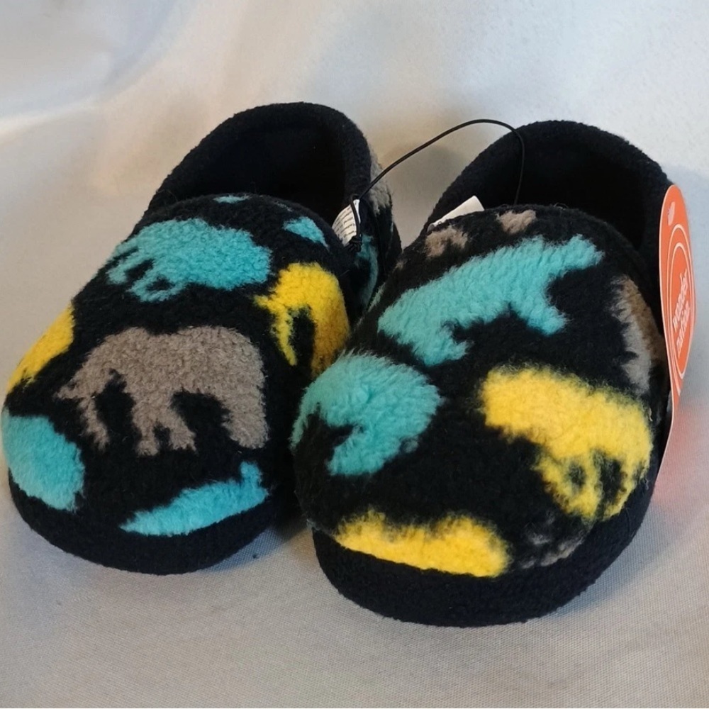 Kids Fuzzy Dinosaur Slippers - Multicolor Slip on Shoe Brand New Toddler 5/6